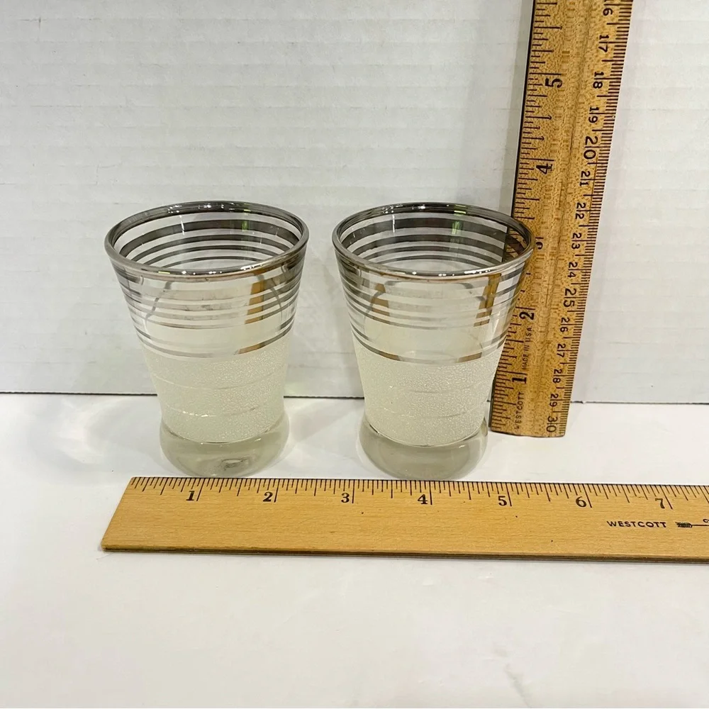 West Virginia Glass Frost Nip Platinum Cocktail Cordial Glasses Vintage Set of 2